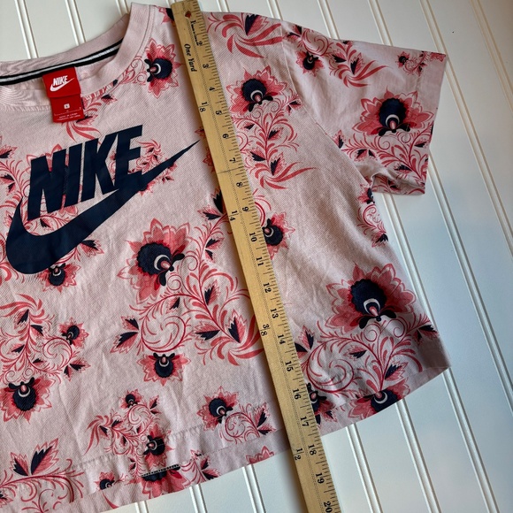 VTG Y2K Nike Big Logo Crop Top Oversized Floral Athletic T-Shirt Women L Pink - Picture 5 of 7